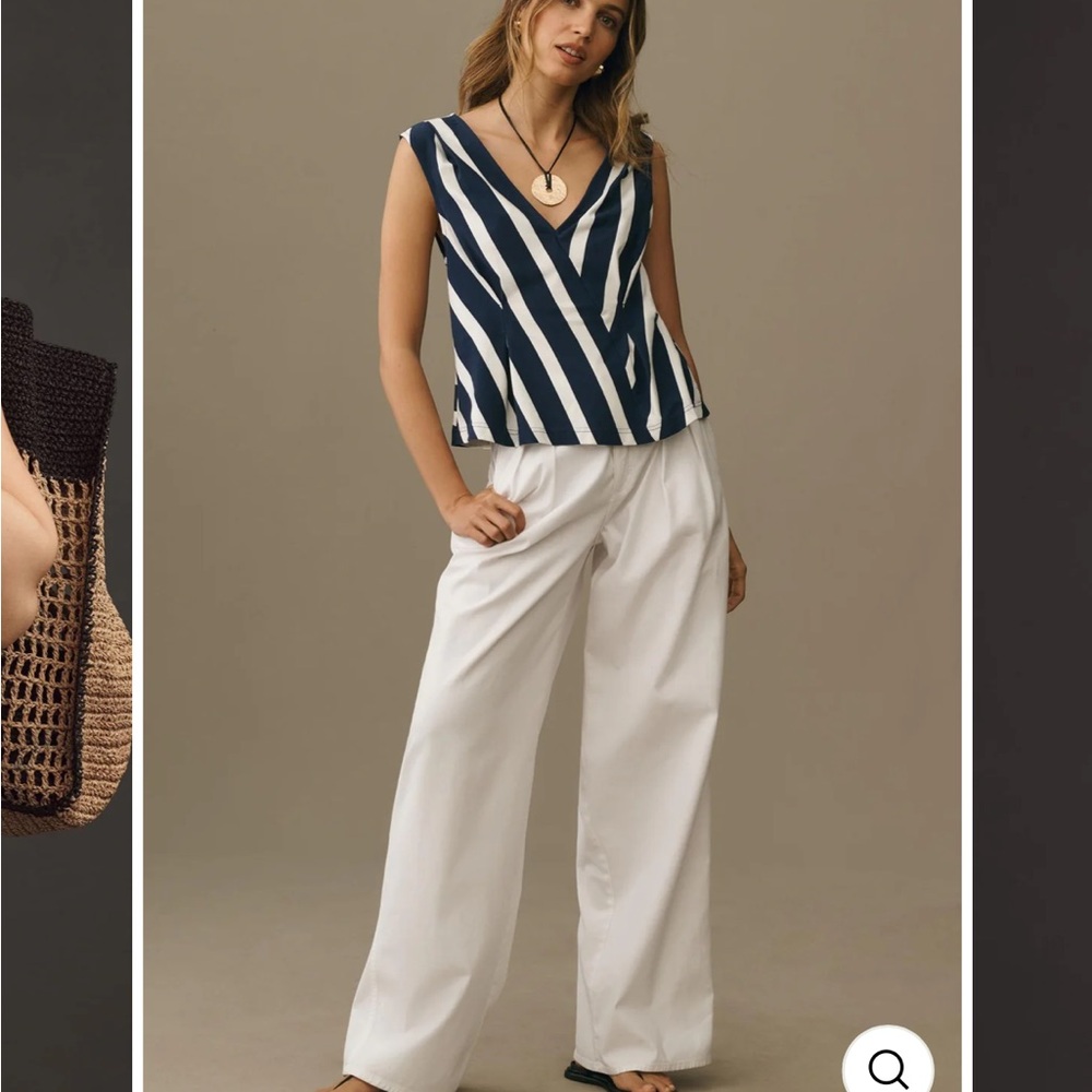 Anthropologie Blue and White V-Neck Blouse
